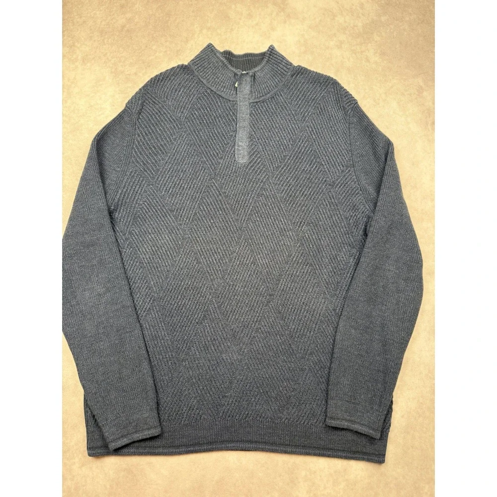 Tommy Bahama Mens XL Navy Blue Pima Cotton Diamond Knit 1/4 Zip Mock Sweater